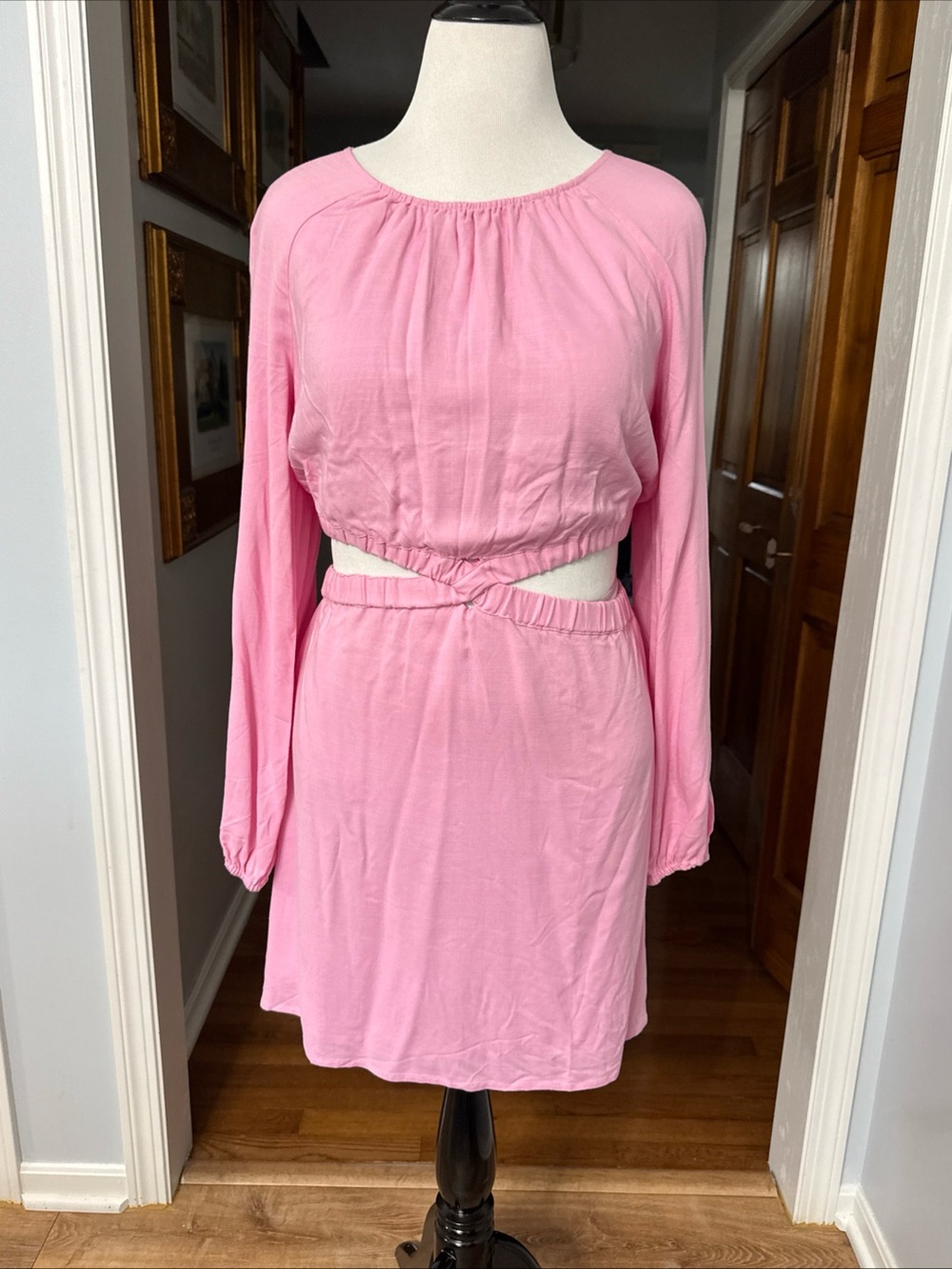 Sanctuary Pink Long Sleeve Cut Out Mini Dress Summer Large NWT $129
